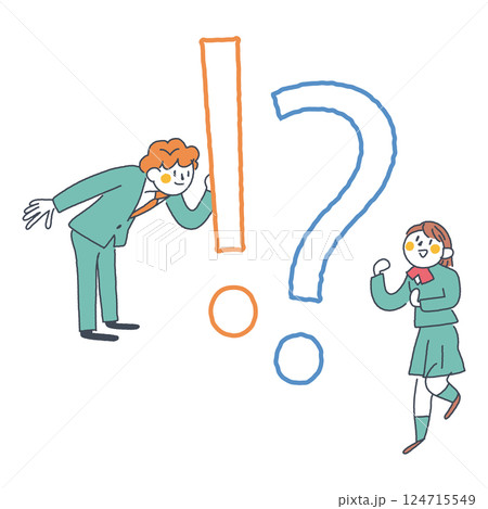 !?マーク,知識の前で会話をする制服姿の学生　ストックイラスト素材 124715549
