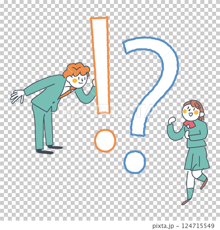 !?マーク,知識の前で会話をする制服姿の学生　ストックイラスト素材 124715549