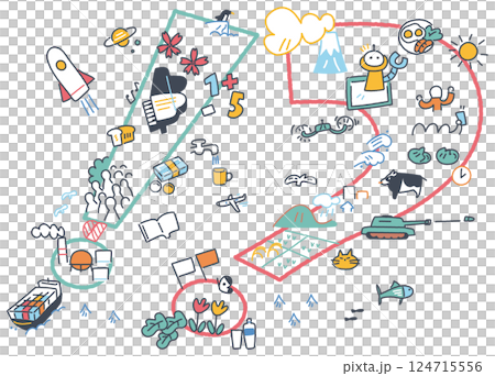 !? A worldview of elementary school students that spreads through doubts and a spirit of inquiry Stock illustration material !? A worldview of elementary school students that spreads through doubts and a spirit of inquiry Stock illustration material 124715556