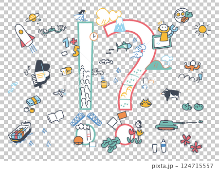 ！ ？透過懷疑和探究精神傳播的小學生世界觀 插畫素材 124715557