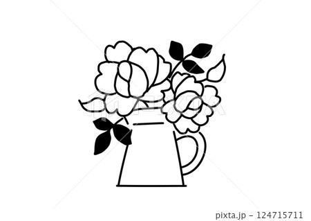 花瓶に生けた薔薇のシンプルなイラスト　ベクター　黒 124715711
