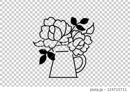 花瓶に生けた薔薇のシンプルなイラスト　ベクター　黒 124715711