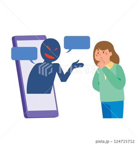 詐欺を語る電話と女性 詐欺を語る電話と女性 124715712