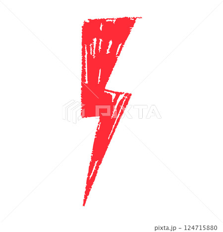 Red Hand-drawn doodle elements lightning, thunderbolt sketchy crayon scribble style with rock vibe. Flat vector illustration isolated on white background. 124715880