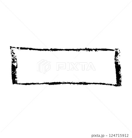 Hand-drawn rectangular frame with rough brush strokes, sketchy pencil and chalk outline, scribbled square border for design. Flat vector illustration isolated on white background. 124715912