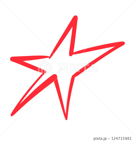 Abstract hand-drawn brush shapes with cute cartoon stars and playful scribbles. Colorful geometric doodle collage. Flat vector illustration isolated on white background. 124715981