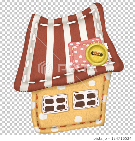 Textile house for decoration. Watercolor illustration handmade crafts. Cute cozy home for printing postcards, notebooks, stickers, dishes, T-shirts, etc. Design of a site on sewing and needlework. Textile house for decoration. Watercolor illustration handmade crafts. Cute cozy home for printing postcards, notebooks, stickers, dishes, T-shirts, etc. Design of a site on sewing and needlework. 124716524