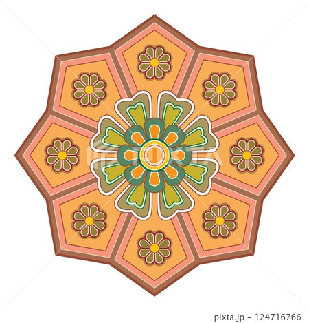 Retro design original floral vintage Oriental ornament decorative set isolated vector 124716766
