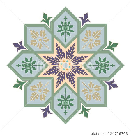Retro design original floral vintage Oriental ornament decorative set isolated vector 124716768