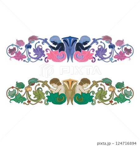 Retro chapter dividers swirl floral and cherub ornament bookmarks sketch set 124716894