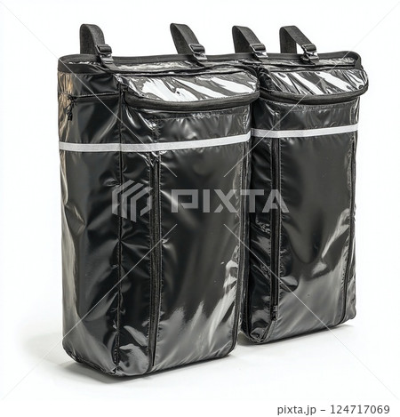 Stylish black double-pocket organizer bag with reflective stripes for urban travel and outdoor adventures 124717069