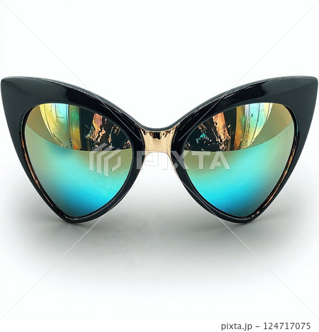 Stylish cat eye sunglasses with reflective lenses and gold accent for trendy fashion and summer styling 124717075