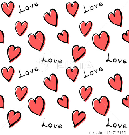 ハートとLoveの文字のシームレスパターン ハートとLoveの文字のシームレスパターン 124717155