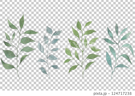 水彩の葉っぱ素材　草木装飾　植物イラスト　葉っぱセット 124717238