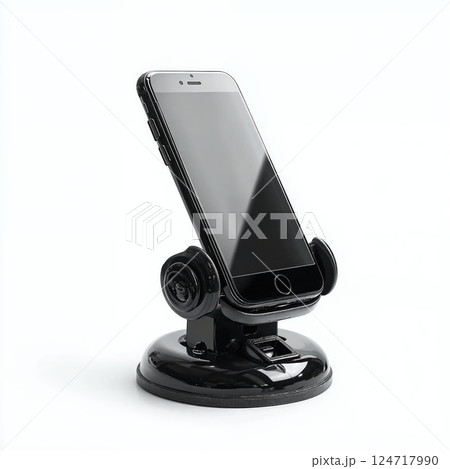 Sleek black smartphone holder for car dashboard or desk mounting - minimalist design 124717990