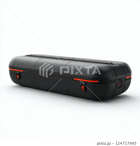 Sleek black travel case with red accents for modern adventure gear transport 124717993