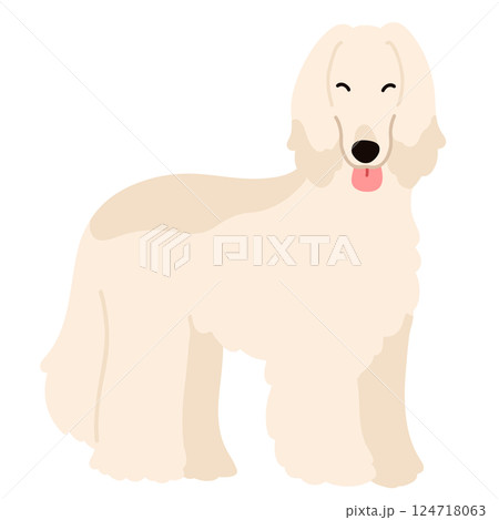 シンプルで可愛い笑顔のアフガンハウンドの手描きのイラスト　主線なし 124718063