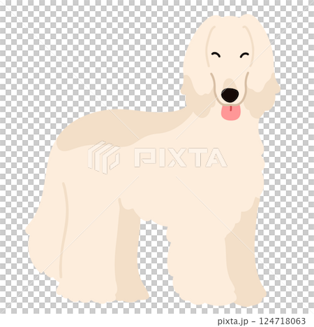 シンプルで可愛い笑顔のアフガンハウンドの手描きのイラスト　主線なし 124718063