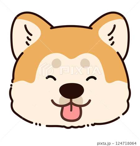 シンプルで可愛い笑顔の秋田犬のイラスト　主線あり 124718064