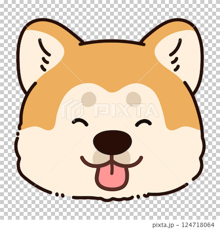 シンプルで可愛い笑顔の秋田犬のイラスト　主線あり 124718064