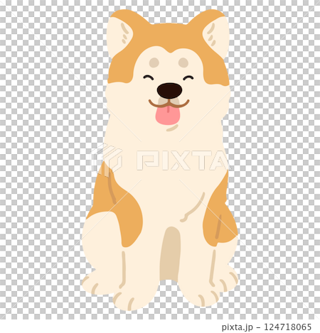 正面を向いてお座りするシンプルで可愛い笑顔の秋田犬のイラスト　主線なし 124718065