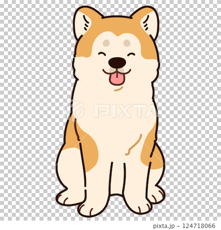 一隻微笑著的秋田犬面朝前方坐著的簡單可愛的插圖，帶有主線 124718066