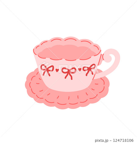 Elegant porcelain teacup. Coquette cup on saucer Elegant porcelain teacup. Coquette cup on saucer 124718106