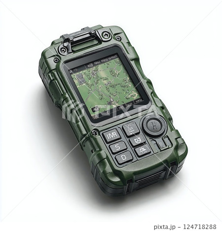 Rugged military-grade gps device with high-resolution display for outdoor exploration and navigation 124718288