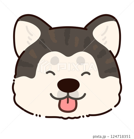 シンプルで可愛い笑顔の虎毛の秋田犬の顔のイラスト　主線あり 124718351