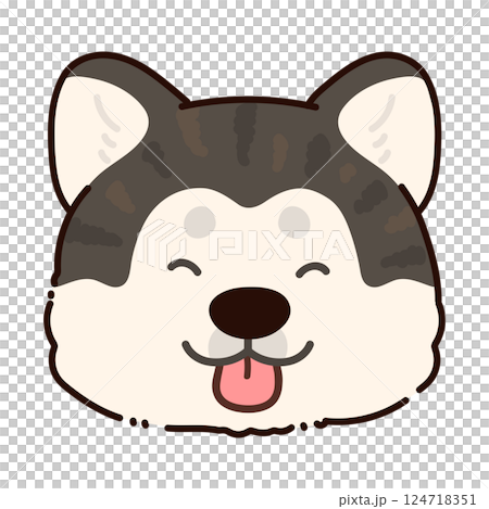 シンプルで可愛い笑顔の虎毛の秋田犬の顔のイラスト　主線あり 124718351