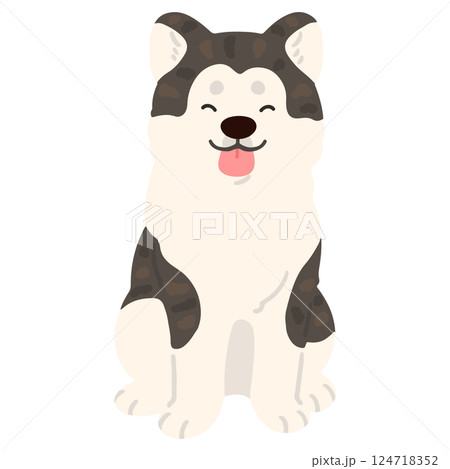 正面を向いてお座りするシンプルで可愛い笑顔の虎毛の秋田犬のイラスト 主線なし 正面を向いてお座りするシンプルで可愛い笑顔の虎毛の秋田犬のイラスト 主線なし 124718352