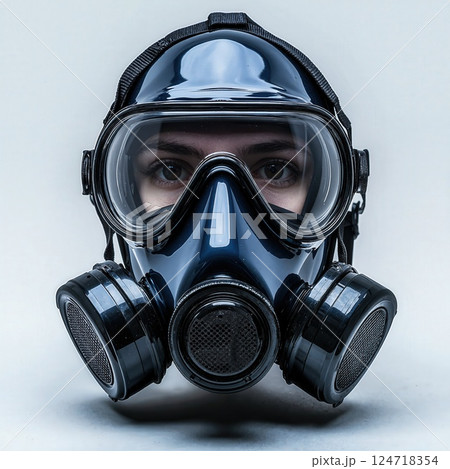 Futuristic protective gear: sleek modern gas mask design with reflective surface and advanced filtration 124718354