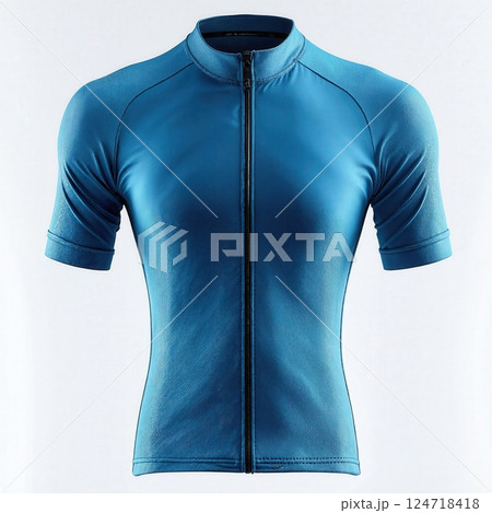 Modern blue cycling jersey design with minimalist style and sporty features for active wear enthusiasts 124718418