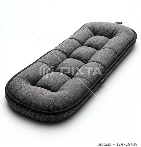 Modern gray tufted cushion with black trim for comfortable seating and stylish interior design 124718439