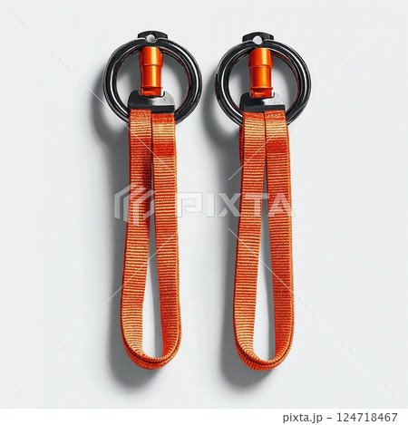 Modern minimalist orange carabiner keychains with striped loops for outdoor and everyday use 124718467