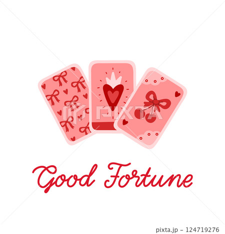 Caligraphic hand-drawing inscription Good Fortune with mystical tarot cards 124719276