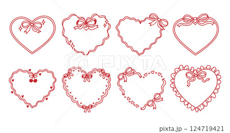 Set of ribbon heart frames decorated coquette bows 124719421
