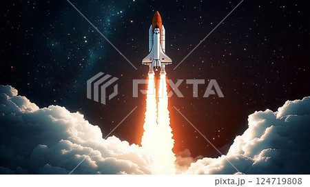 宇宙へ飛び立つロケットのイラスト 124719808