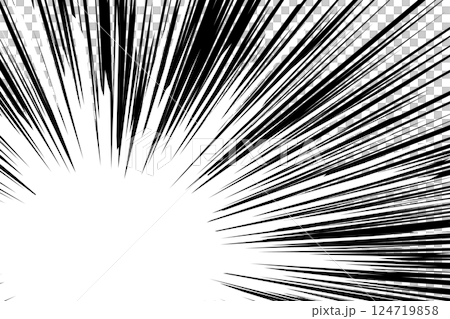 左下に向けての白黒の集中線の背景素材　漫画の背景素材　横長　白黒 124719858