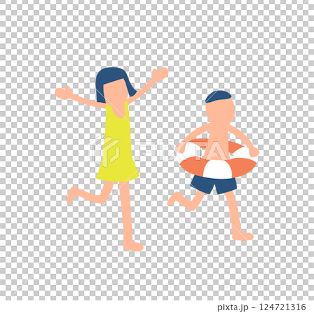 孩子們穿著泳衣玩耍的插圖 孩子們穿著泳衣玩耍的插圖 124721316