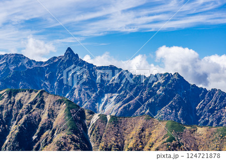 東天井岳から見る槍ヶ岳と北鎌尾根　北アルプス　大天井岳パノラマ銀座縦走登山 124721878