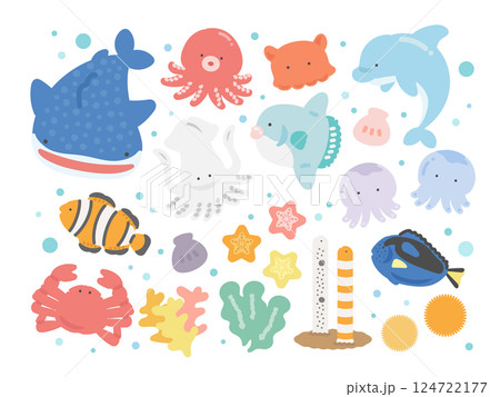 水族館  海の生き物   種類  イラストセット 124722177
