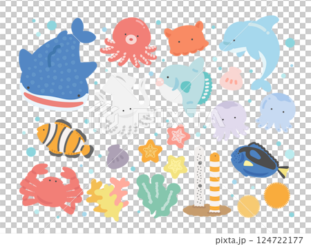 水族館  海の生き物   種類  イラストセット 124722177