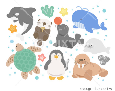 水族館 海の生き物 種類 イラストセット 水族館 海の生き物 種類 イラストセット 124722179