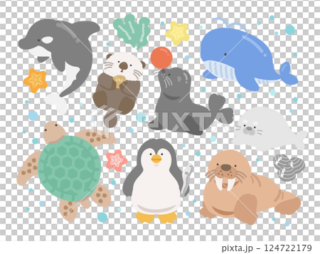 水族館 海の生き物 種類 イラストセット 水族館 海の生き物 種類 イラストセット 124722179
