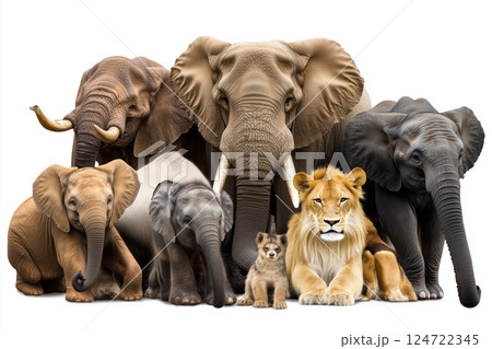 Group of Realistic Animals in a White Background for Zoo and Wildlife Themes 124722345