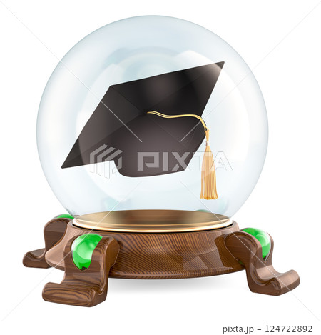 Crystal ball with education hat inside. 3D rendering Crystal ball with education hat inside. 3D rendering 124722892