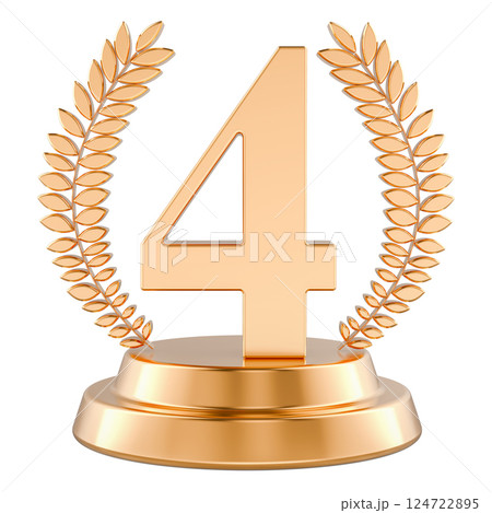 Fourth place golden trophy cup, 3D rendering Fourth place golden trophy cup, 3D rendering 124722895