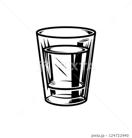 Illustration of cocktail in vintage monochrome style. Design element for logo, label, sign, poster, card, badge. Vector illustration 124722940