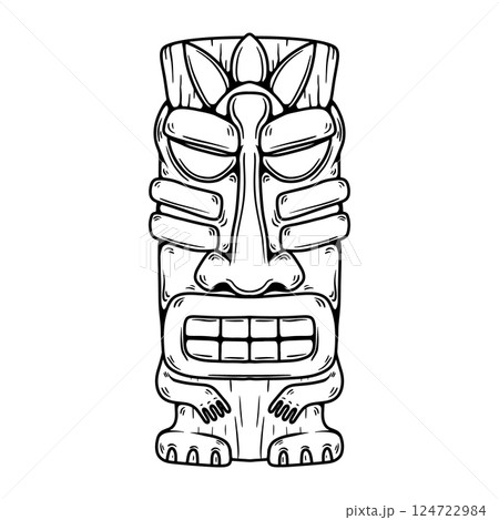 Traditional polynesian tiki idol. Illustration of tribal tiki mask. Design element for decorations. Vector illustration 124722984